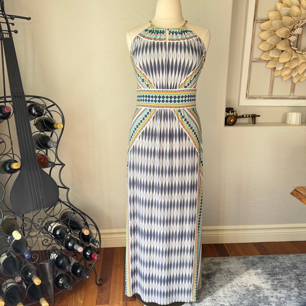 London Style Womens Colorful Geometric Patterned Fabric Sleeveless Maxi Dress 14
